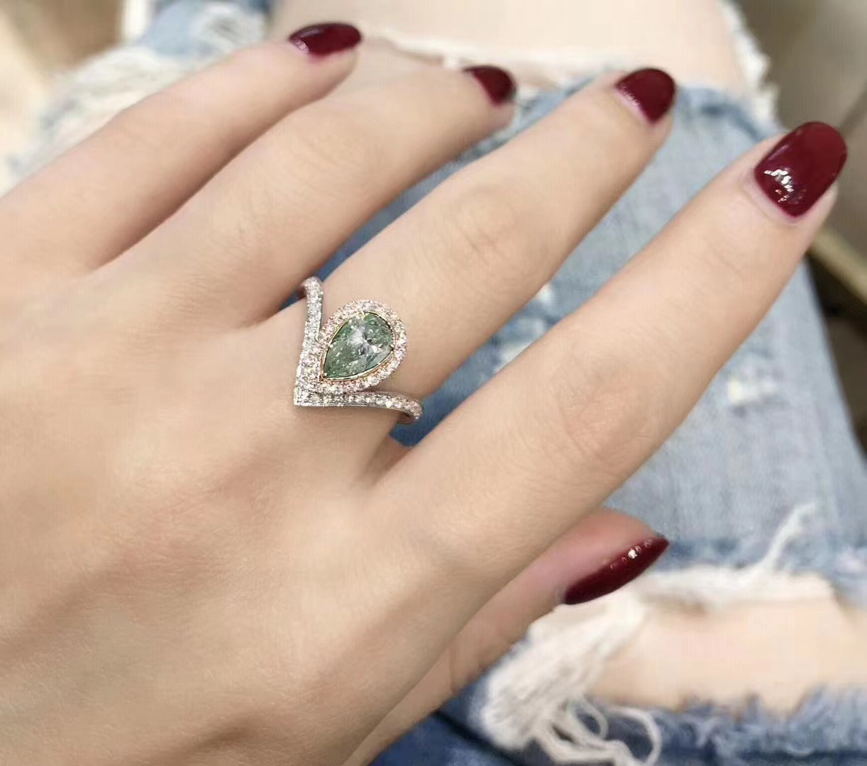 Emerald Cut Diamond Crown Ring - Luxury Jewelry Piece - Green Diamond Ring