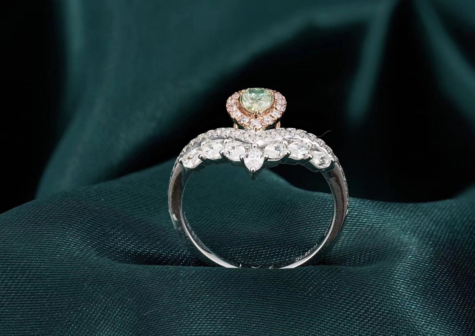 Emerald Cut Diamond Drop Crown Ring with CTI Certificate - Luxury Jewelry - Green Diamond Ring