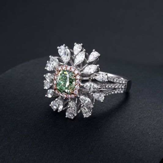 Emerald Cut Diamond Drop Ring - A Luxurious Jewelry Piece - Green Diamond Ring