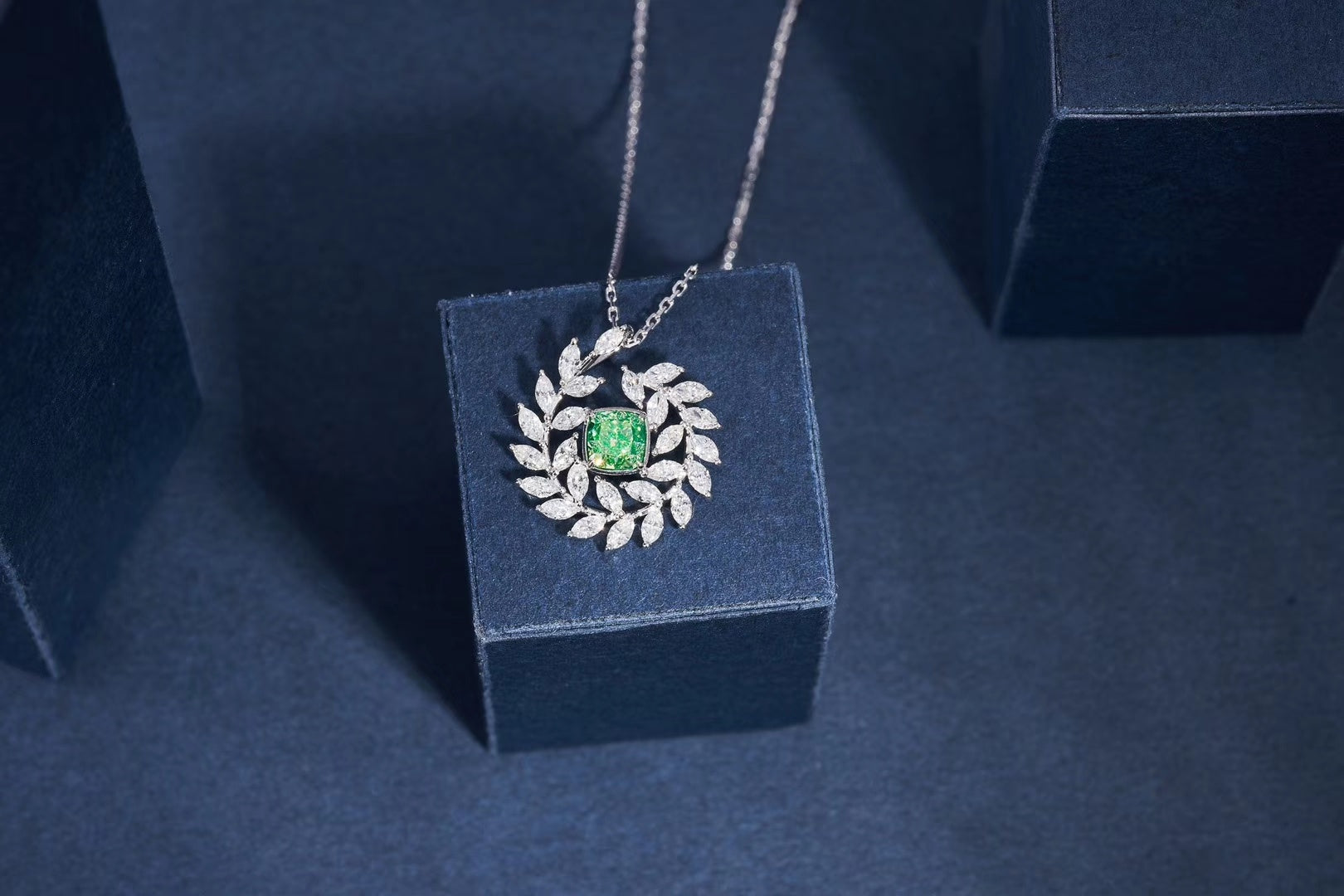 Emerald-Cut Diamond Pendant with Olive Branch Design – Premium Jewelry - Green Diamond Pendant