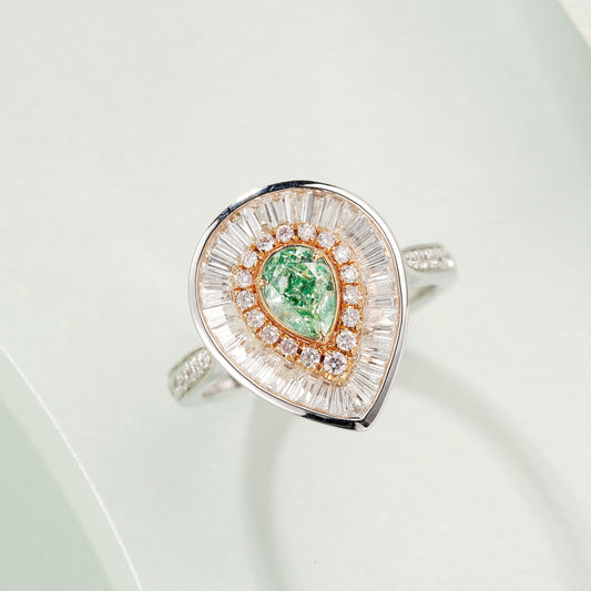 Emerald-Cut Diamond Ring with Accent Stones - Premium Jewelry - Green Diamond Ring