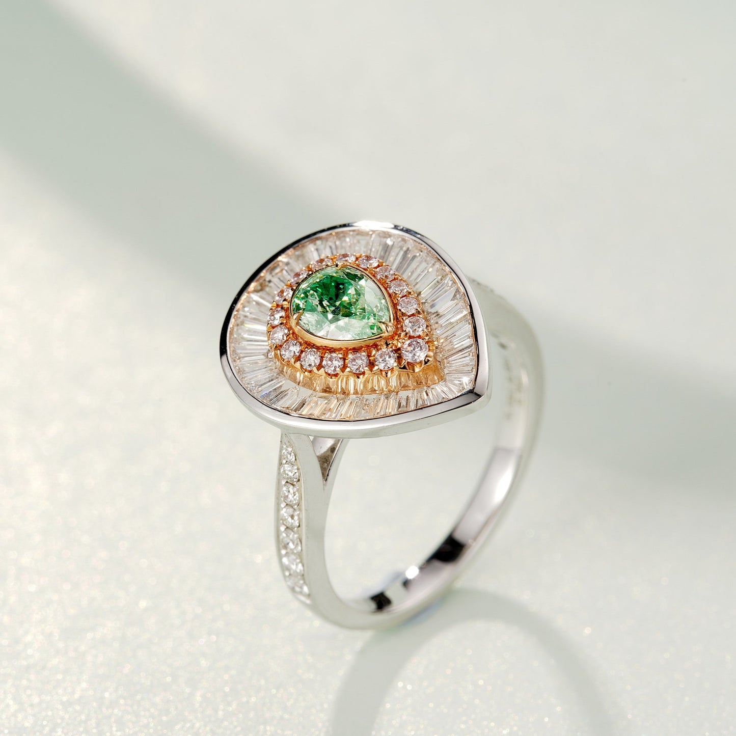 Emerald-Cut Diamond Ring with Accent Stones - Premium Jewelry - Green Diamond Ring