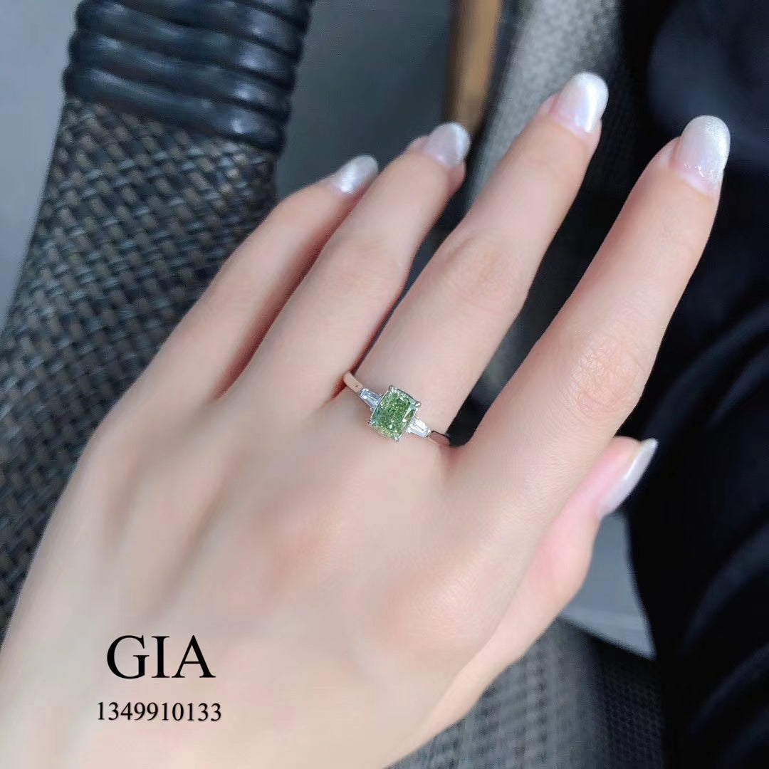 Emerald Cut Diamond Ring with GIA Certification - Luxurious Jewelry Piece - Green Diamond Ring