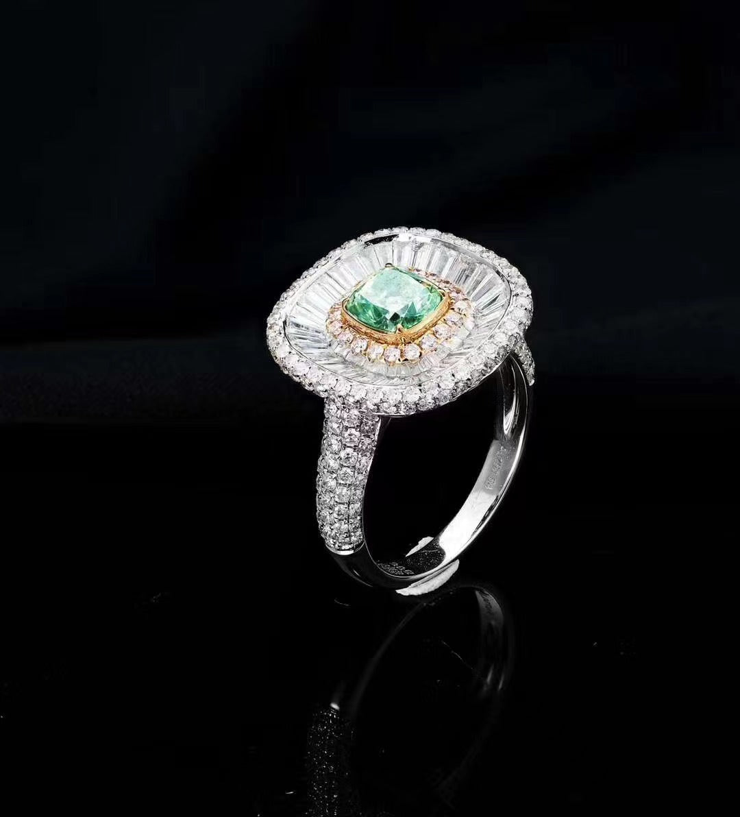 Emerald-Cut Diamond Ring with Green Diamond Centerpiece - Luxury Jewelry - Green Diamond Ring