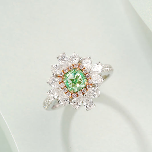 Emerald Cut Diamond Ring with Surrounding Green Diamonds - Luxurious Jewelry - Green Diamond Ring