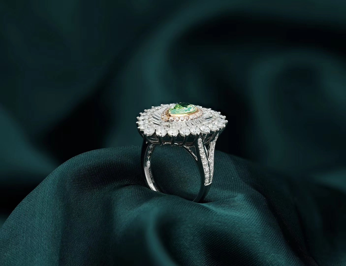 Emerald Cut Green Diamond Drop Ring - Luxurious Jewelry Piece - Green Diamond Ring