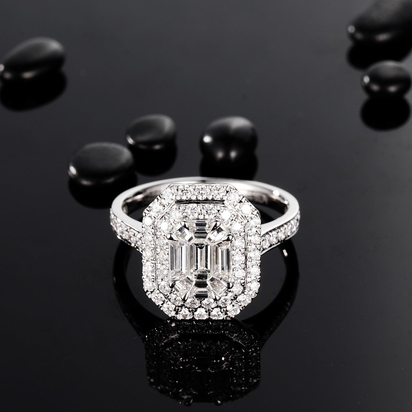 Emerald Cut Emerald Ring - A Luxurious Jewelry Piece - White Diamond Ring