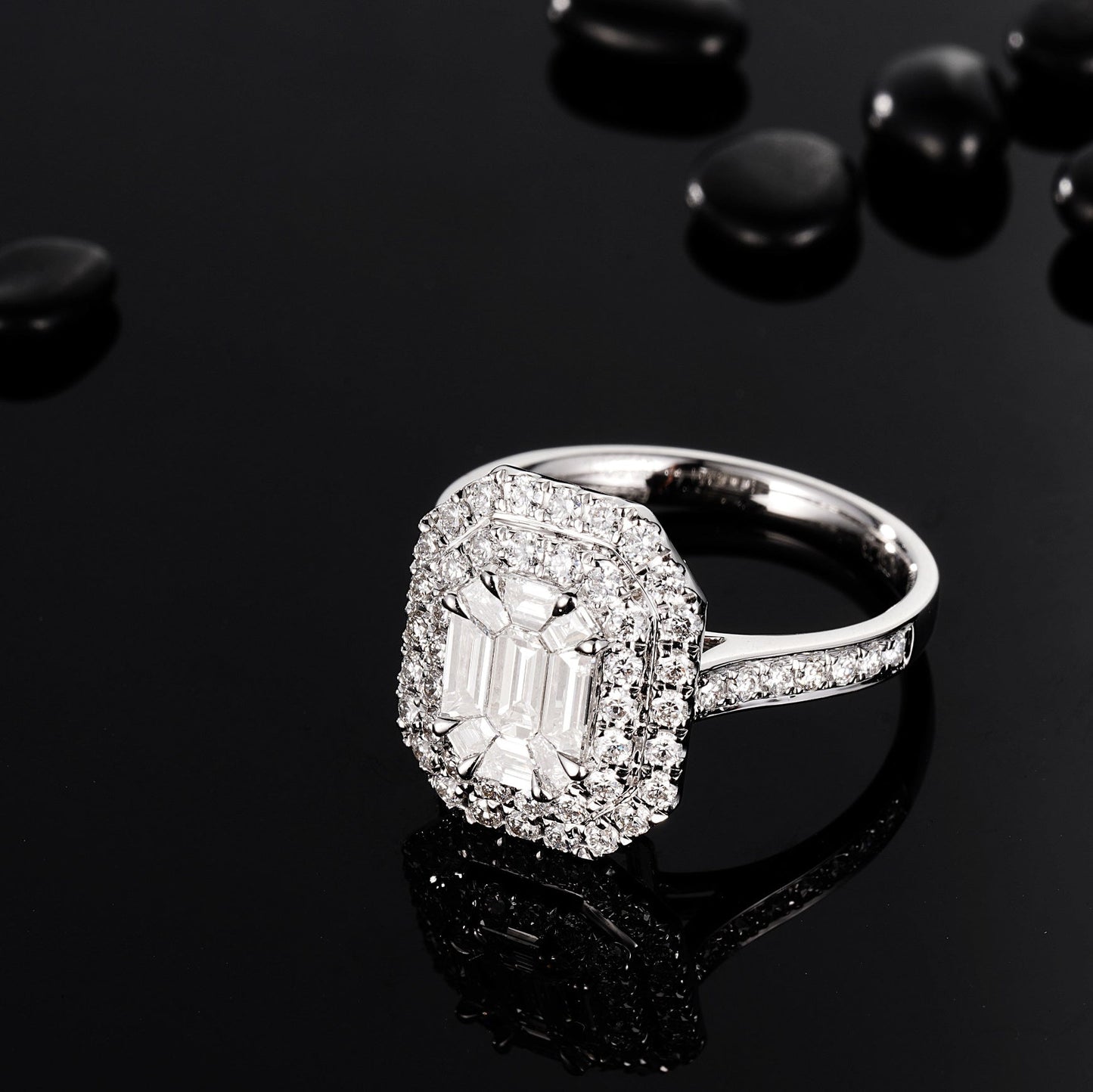 Emerald Cut Emerald Ring - A Luxurious Jewelry Piece - White Diamond Ring