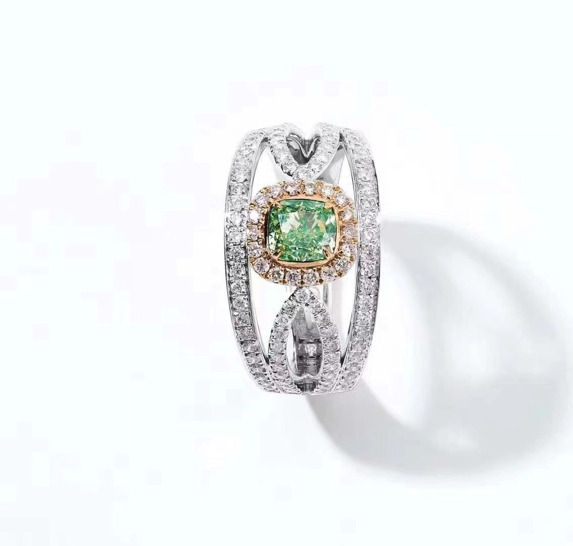 Emerald Double Row Diamond Ring 15# - Luxury Jewelry - Green Diamond Ring