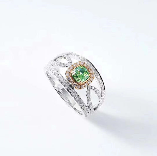 Emerald Double Row Diamond Ring 15# - Luxury Jewelry - Green Diamond Ring