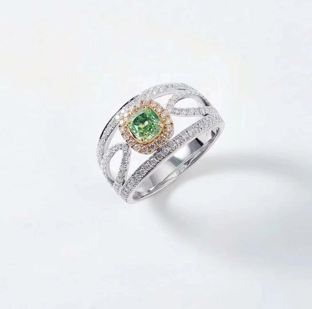 Emerald Double Row Diamond Ring 15# - Luxury Jewelry - Green Diamond Ring