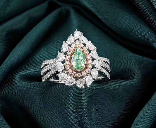 Emerald Green Diamond Drop Ring - Luxury Jewelry Collection - Green Diamond Ring