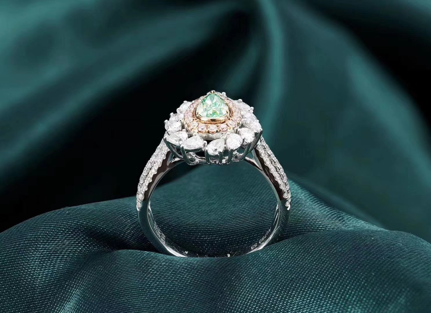 Emerald Green Diamond Drop Ring - Luxury Jewelry Collection - Green Diamond Ring