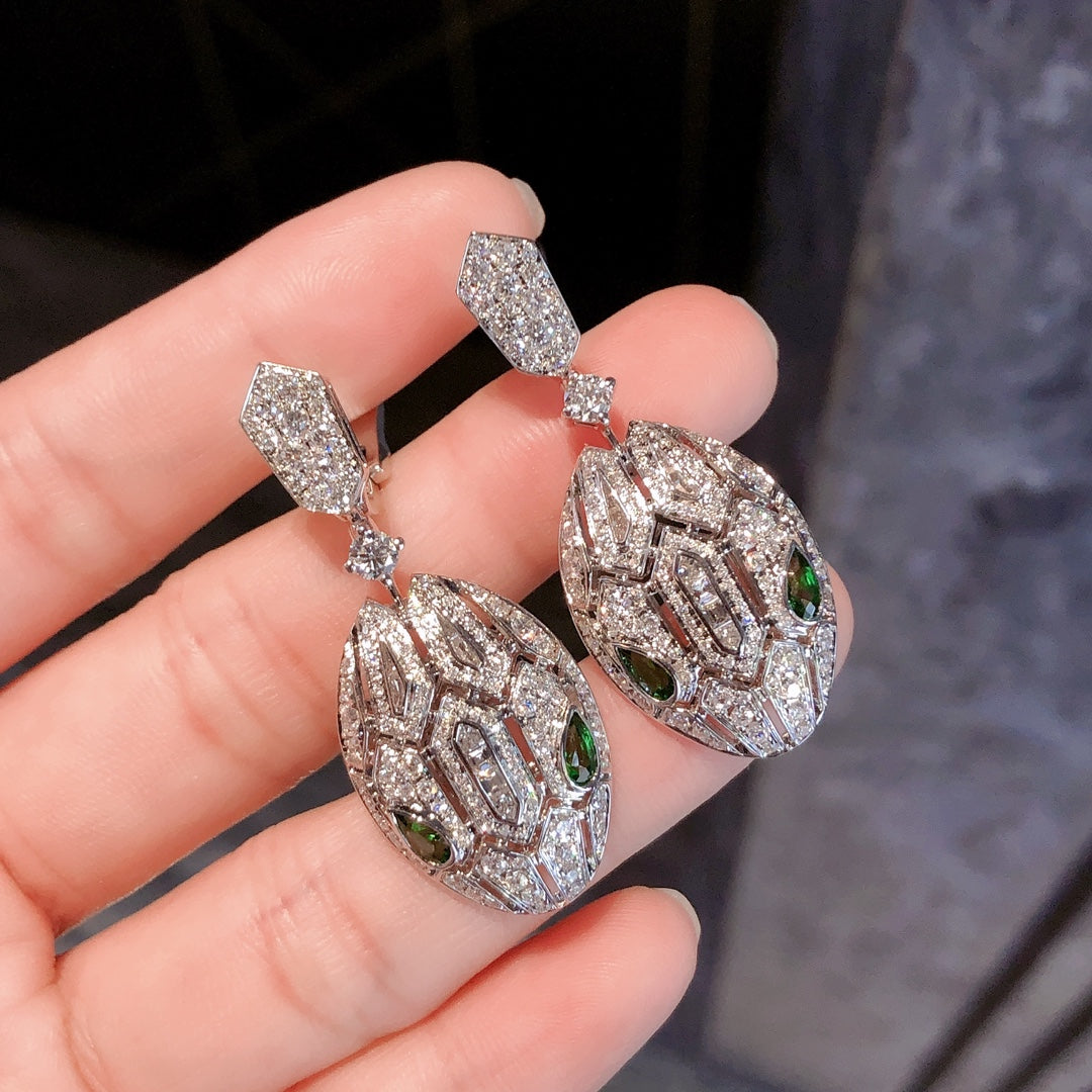 Emerald Green Serpent Head Hollow Earrings - Luxurious Jewelry - Jeweler.Jewelry