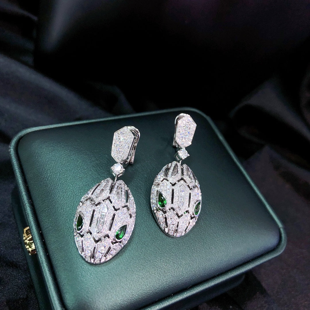 Emerald Green Serpent Head Hollow Earrings - Luxurious Jewelry - Jeweler.Jewelry