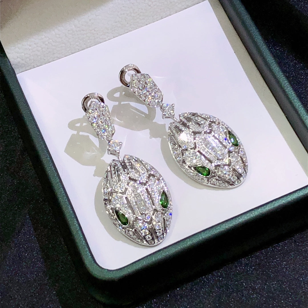 Emerald Green Serpent Head Hollow Earrings - Luxurious Jewelry - Jeweler.Jewelry