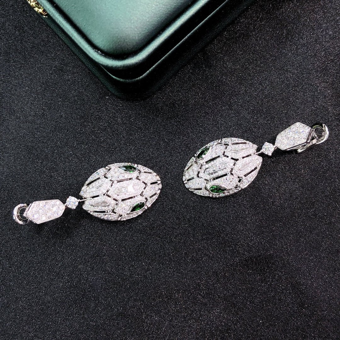 Emerald Green Serpent Head Hollow Earrings - Luxurious Jewelry - Jeweler.Jewelry