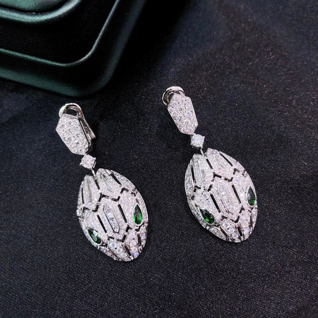 Emerald Green Serpent Head Hollow Earrings - Luxurious Jewelry - Jeweler.Jewelry