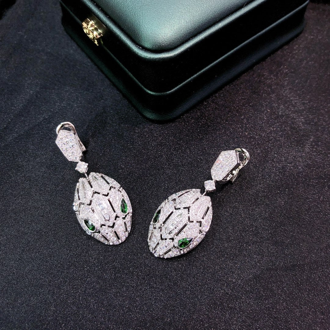 Emerald Green Serpent Head Hollow Earrings - Luxurious Jewelry - Jeweler.Jewelry