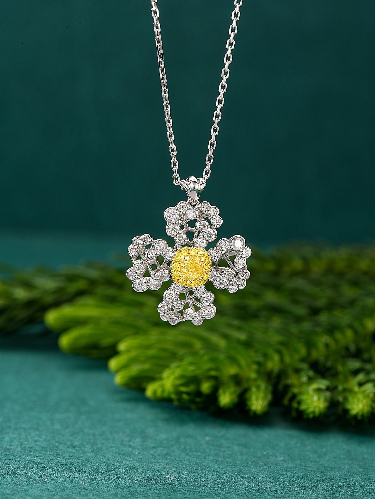 Enchanting Four-Petal Yellow Diamond Pendant Jewelry - Yellow Diamond Pendant