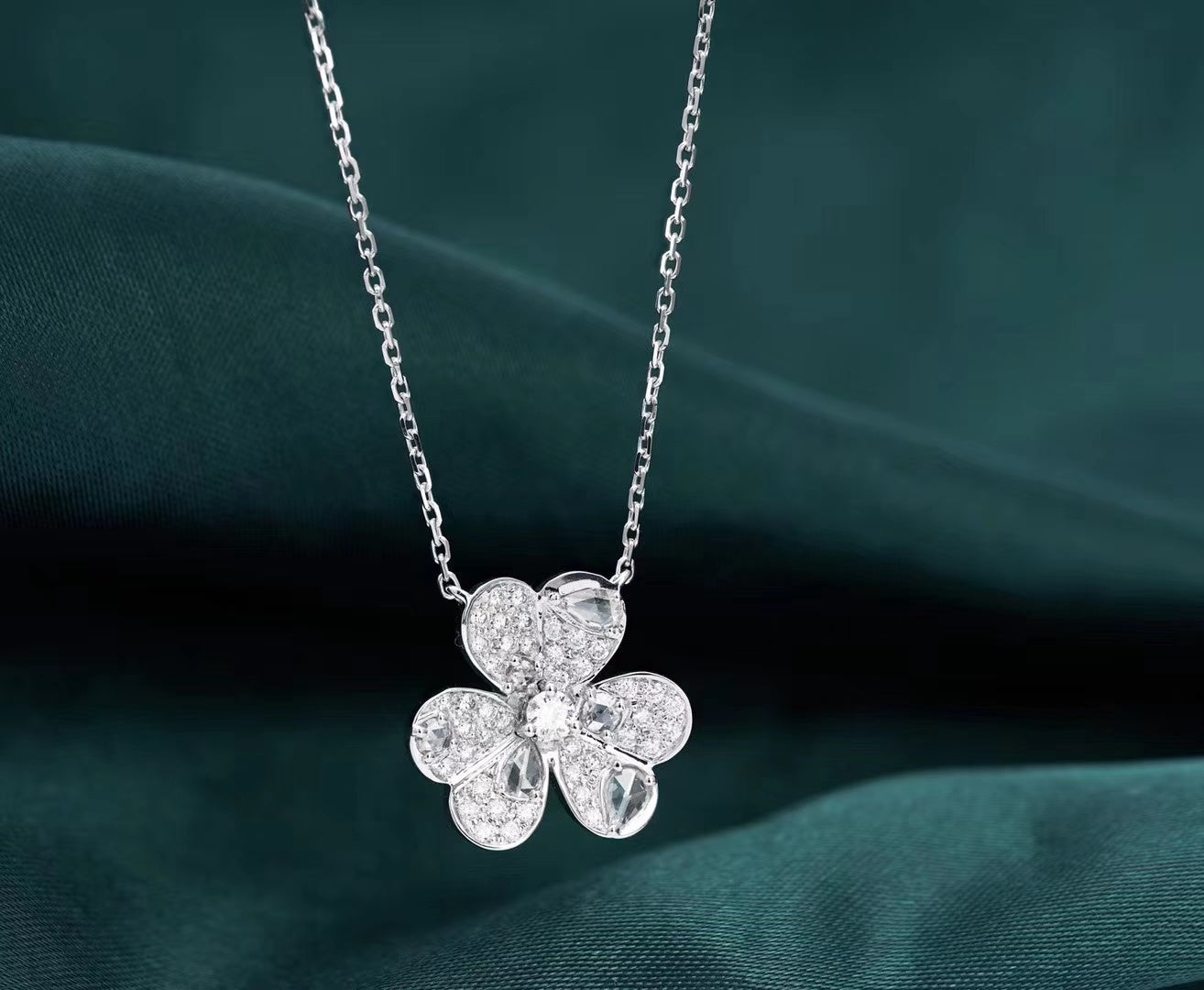 Enchanting Rose Tri-Leaf Pendant Jewelry - White Diamond Pendant