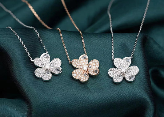 Enchanting Rose Tri-Leaf Pendant Jewelry - White Diamond Pendant