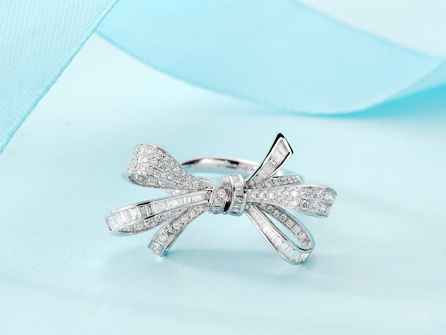 Enchanting Tiered Bowknot Ring in Jewelry Collection - White Diamond Ring