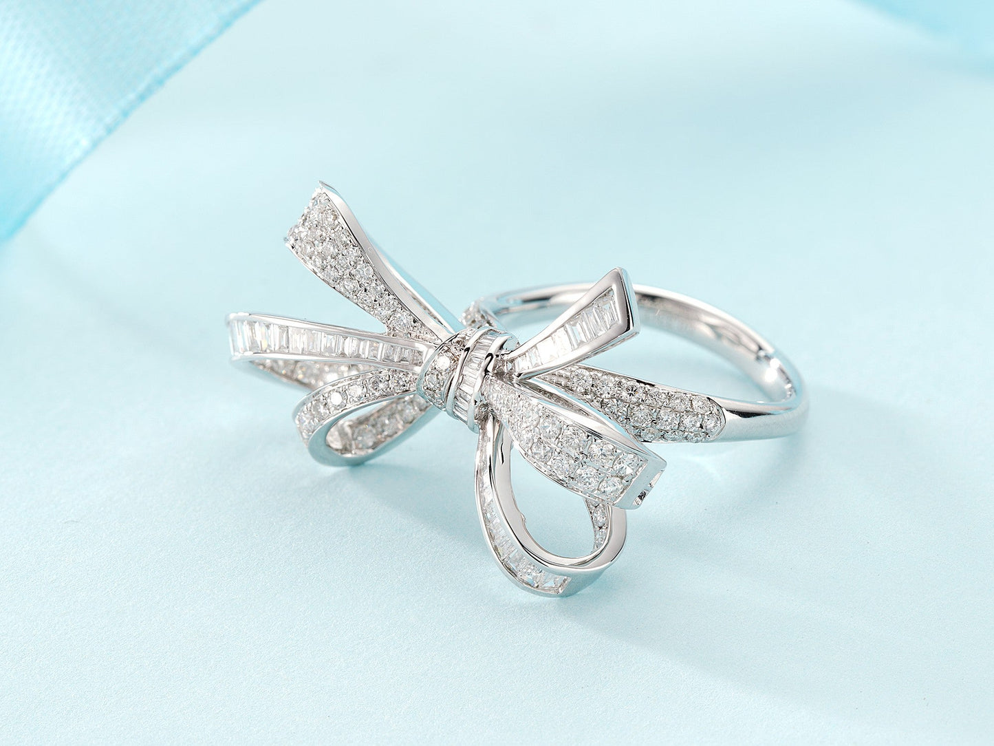 Enchanting Tiered Bowknot Ring in Jewelry Collection - White Diamond Ring