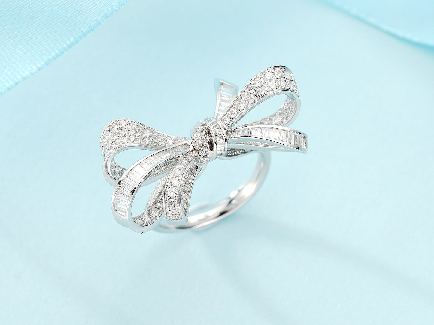 Enchanting Tiered Bowknot Ring in Jewelry Collection - White Diamond Ring