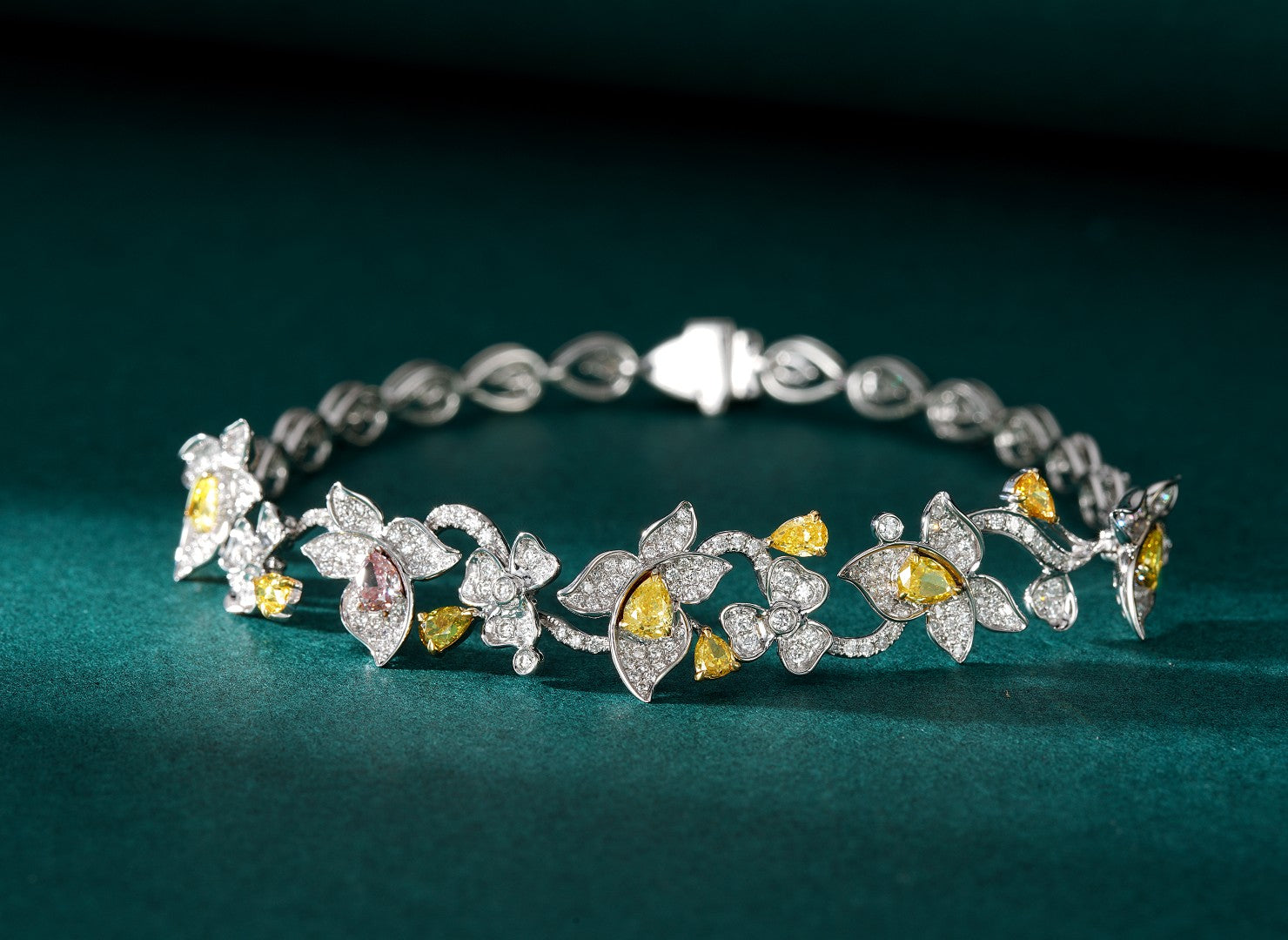 Enchanting Yellow Diamond Waterdrop Multicolor Butterfly Bracelet - Premium Jewelry - Colored Diamond Bracelet