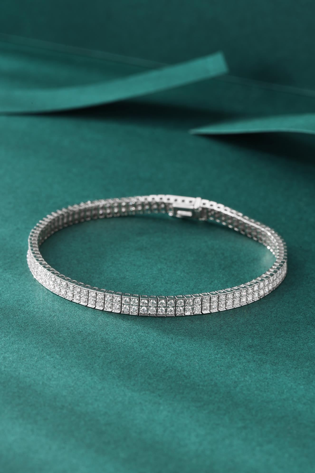 Exclusive Double Row Round Diamond Bracelet - Luxurious Jewelry Collection - White Diamond Bracelet