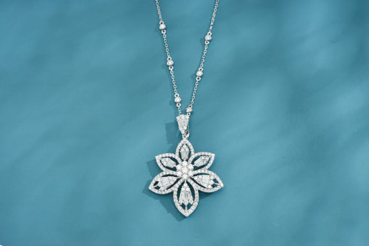 Exclusive Six-Petal Pendant (Two-Way Wear) - Fine Jewelry Collection - White Diamond Pendant