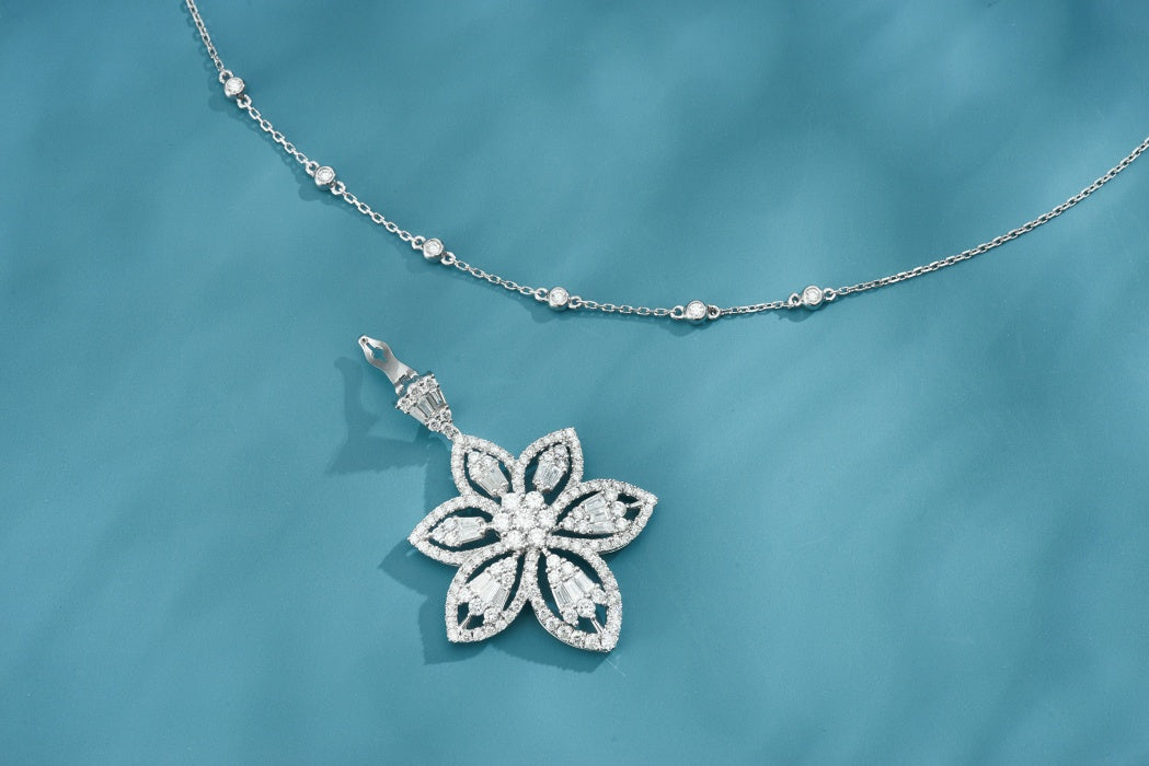 Exclusive Six-Petal Pendant (Two-Way Wear) - Fine Jewelry Collection - White Diamond Pendant