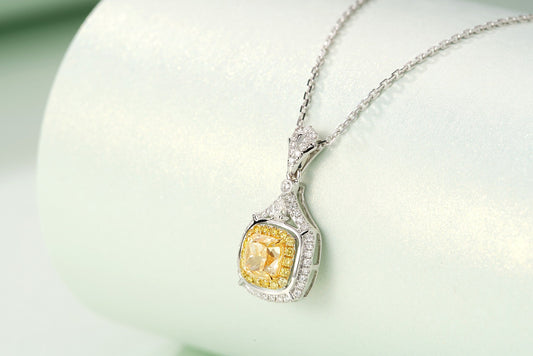 Exquisite 1.01ct Diamond Pendant with 0.288ct Accent Stones - Luxury Jewelry - Yellow Diamond Pendant