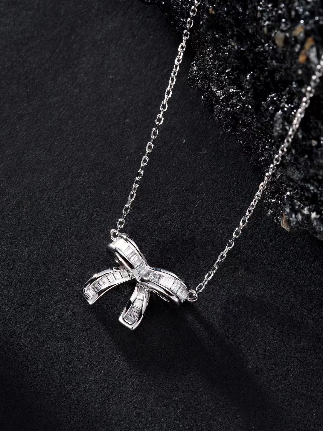 Exquisite Bowknot Pendant Jewelry with Diamond Accent - White Diamond Pendant