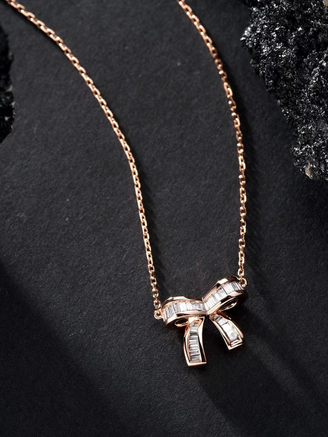 Exquisite Bowknot Pendant Jewelry with Diamond Accent - White Diamond Pendant