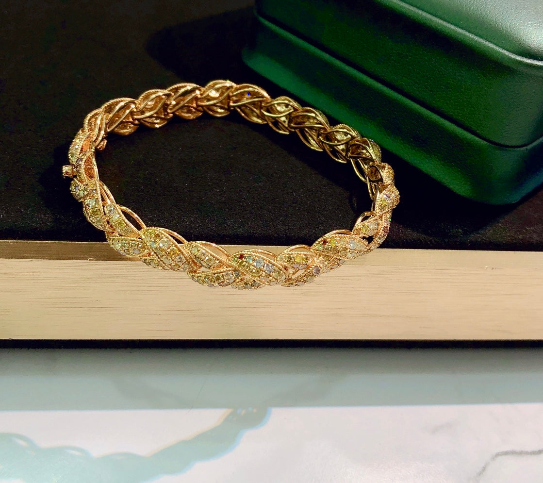 Exquisite Braided Hairstyle Bracelet with Gemstone - Premium Jewelry - Colored Diamond Bracelet