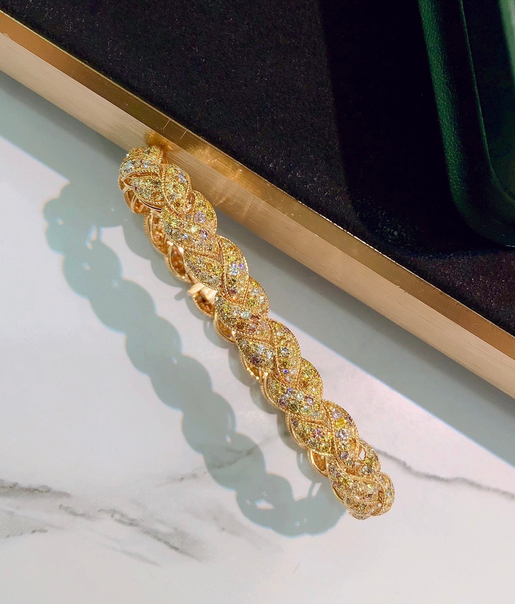 Exquisite Braided Hairstyle Bracelet with Gemstone - Premium Jewelry - Colored Diamond Bracelet