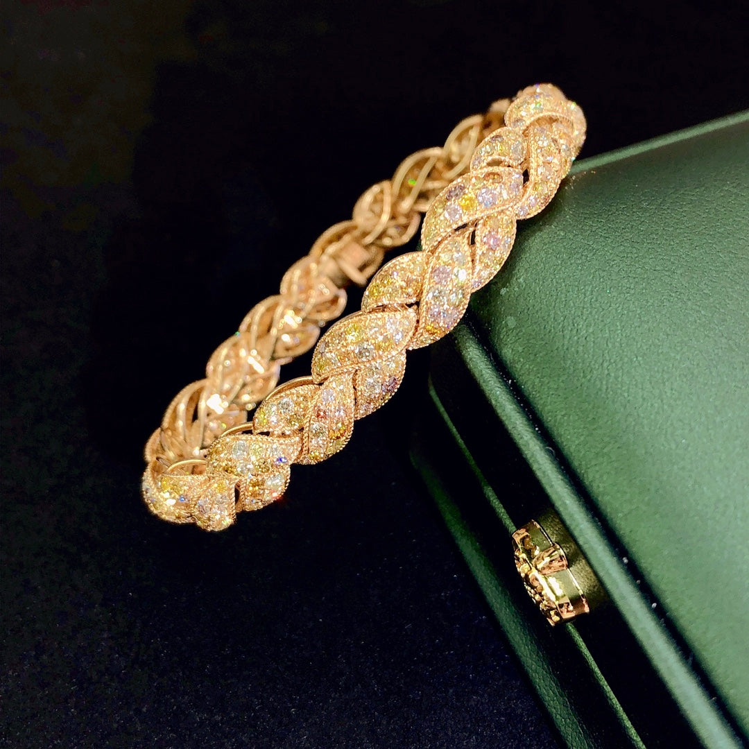 Exquisite Braided Hairstyle Bracelet with Gemstone - Premium Jewelry - Colored Diamond Bracelet