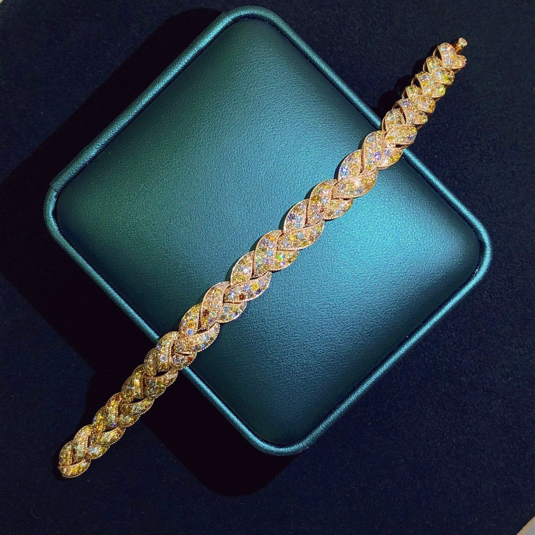 Exquisite Braided Hairstyle Bracelet with Gemstone - Premium Jewelry - Colored Diamond Bracelet