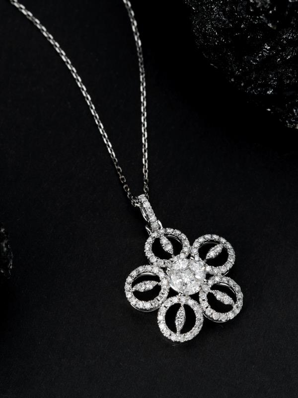 Exquisite Bronze Coin Pendant with Five-Flower Design - Luxury Jewelry - White Diamond Pendant