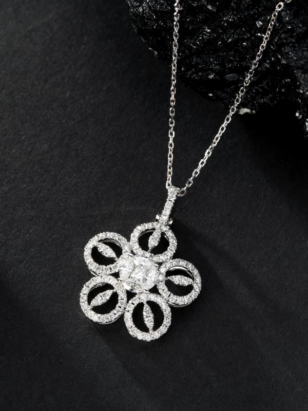 Exquisite Bronze Coin Pendant with Five-Flower Design - Luxury Jewelry - White Diamond Pendant