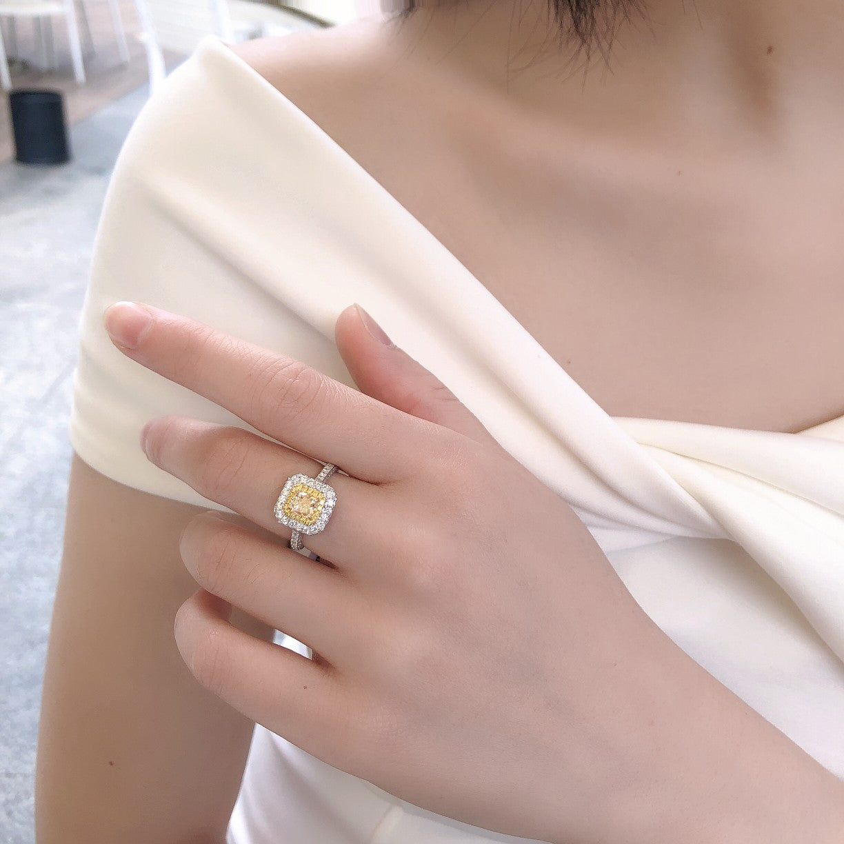 Exquisite Clara Yellow Diamond Straight Arm Pillow Ring - Luxury Jewelry - Yellow Diamond Ring