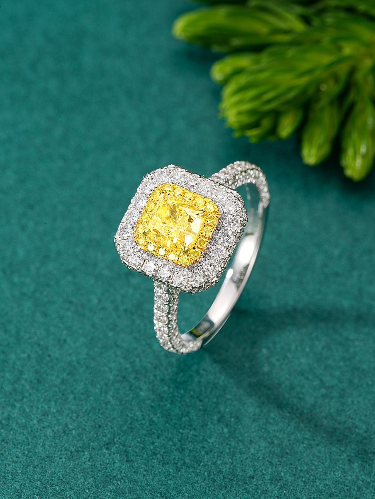 Exquisite Clara Yellow Diamond Straight Arm Pillow Ring - Luxury Jewelry - Yellow Diamond Ring