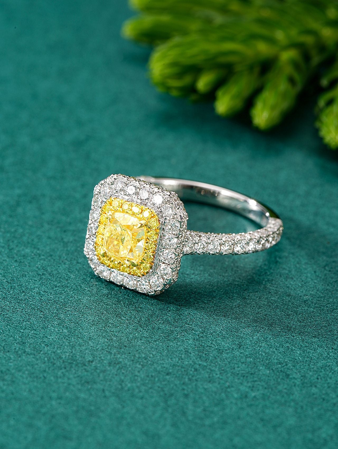 Exquisite Clara Yellow Diamond Straight Arm Pillow Ring - Luxury Jewelry - Yellow Diamond Ring