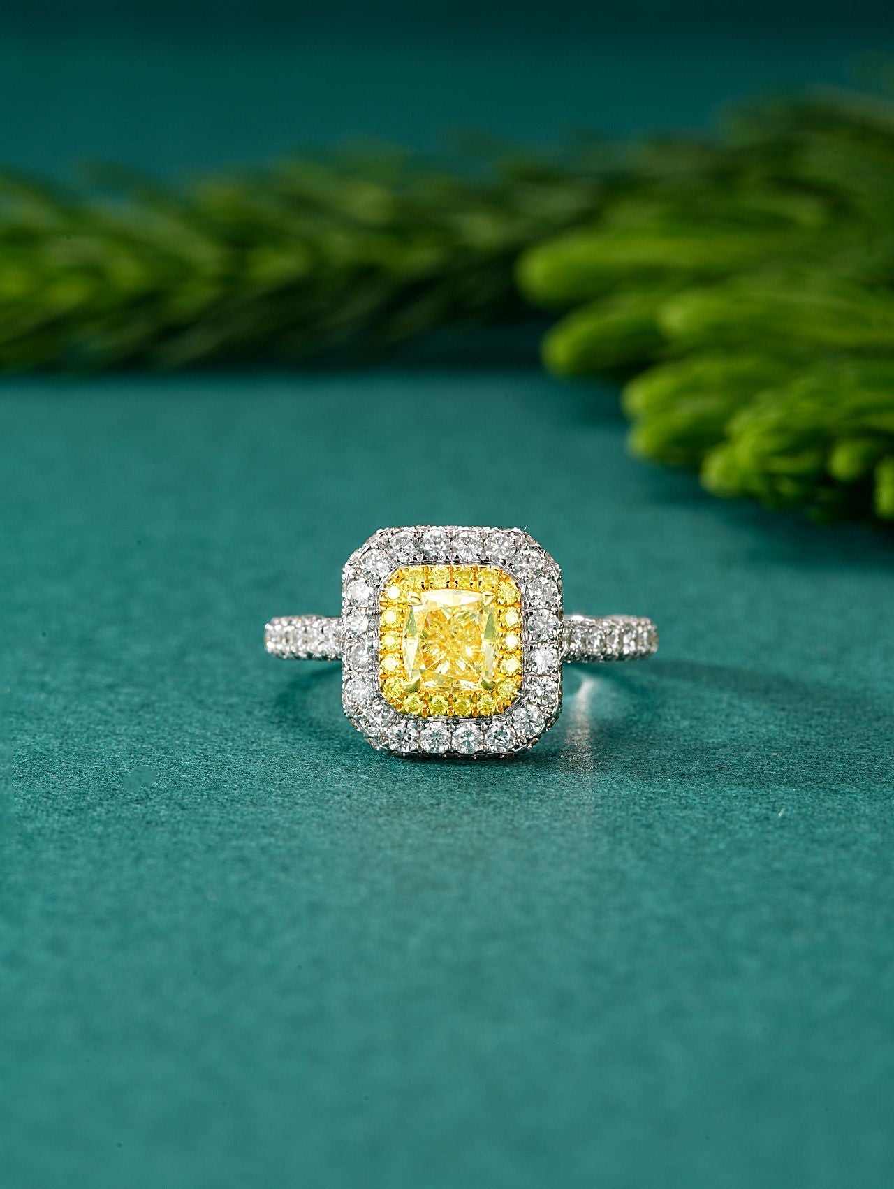 Exquisite Clara Yellow Diamond Straight Arm Pillow Ring - Luxury Jewelry - Yellow Diamond Ring