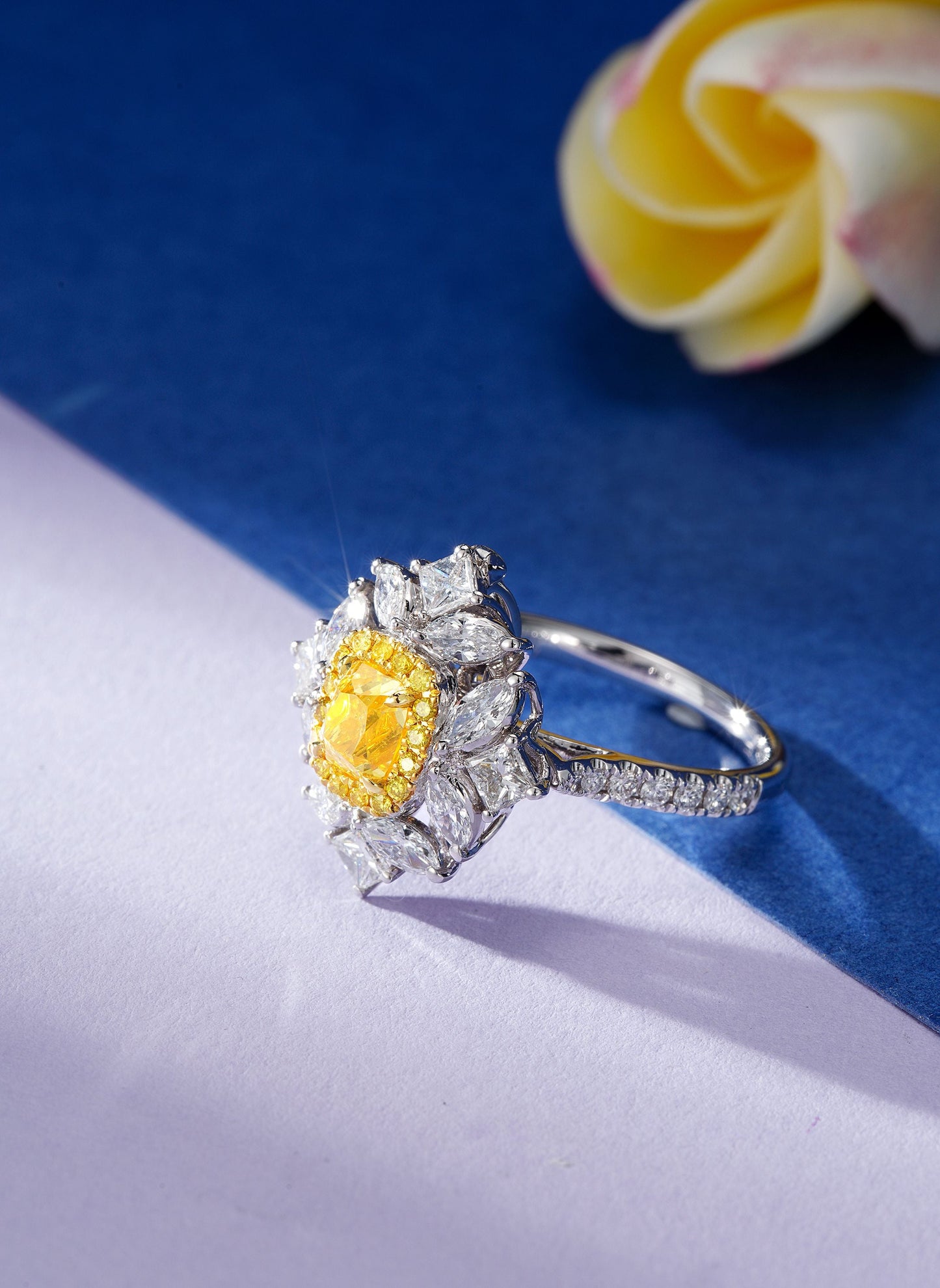 Exquisite Cushion-Cut Marquise Two-Way Ring - A Jewelry Marvel - Yellow Diamond Ring