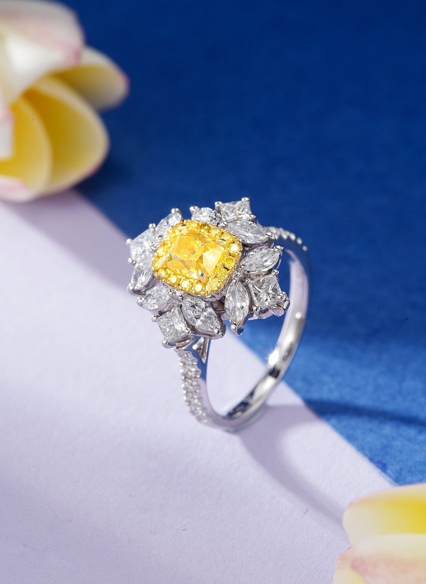 Exquisite Cushion-Cut Marquise Two-Way Ring - A Jewelry Marvel - Yellow Diamond Ring