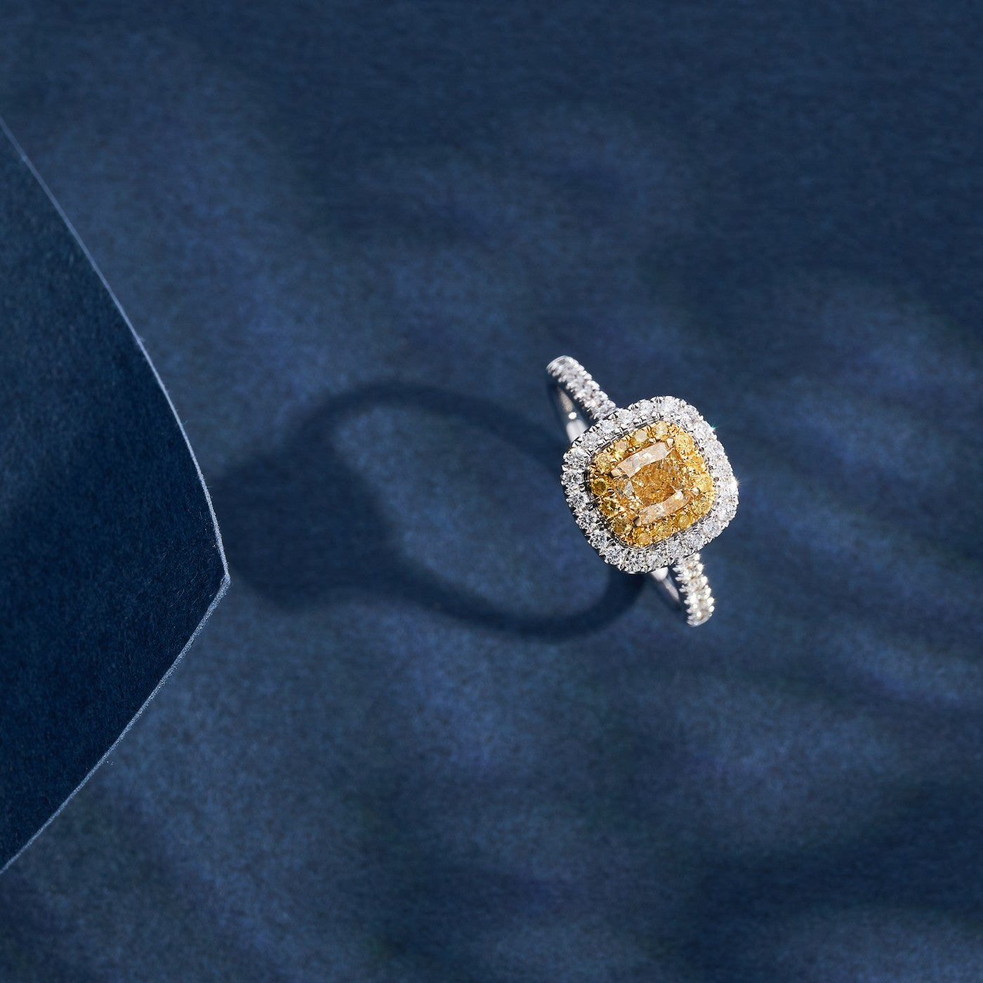 Exquisite Cushion-Cut Yellow Diamond Ring - Premium Jewelry - Yellow Diamond Ring