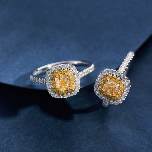 Exquisite Cushion-Cut Yellow Diamond Ring - Premium Jewelry - Yellow Diamond Ring